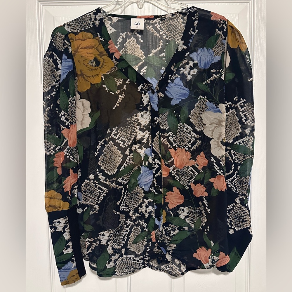 CABI Women's Snake Charmer Floral Blouse Multicolor Floral V-Neck Size Medium